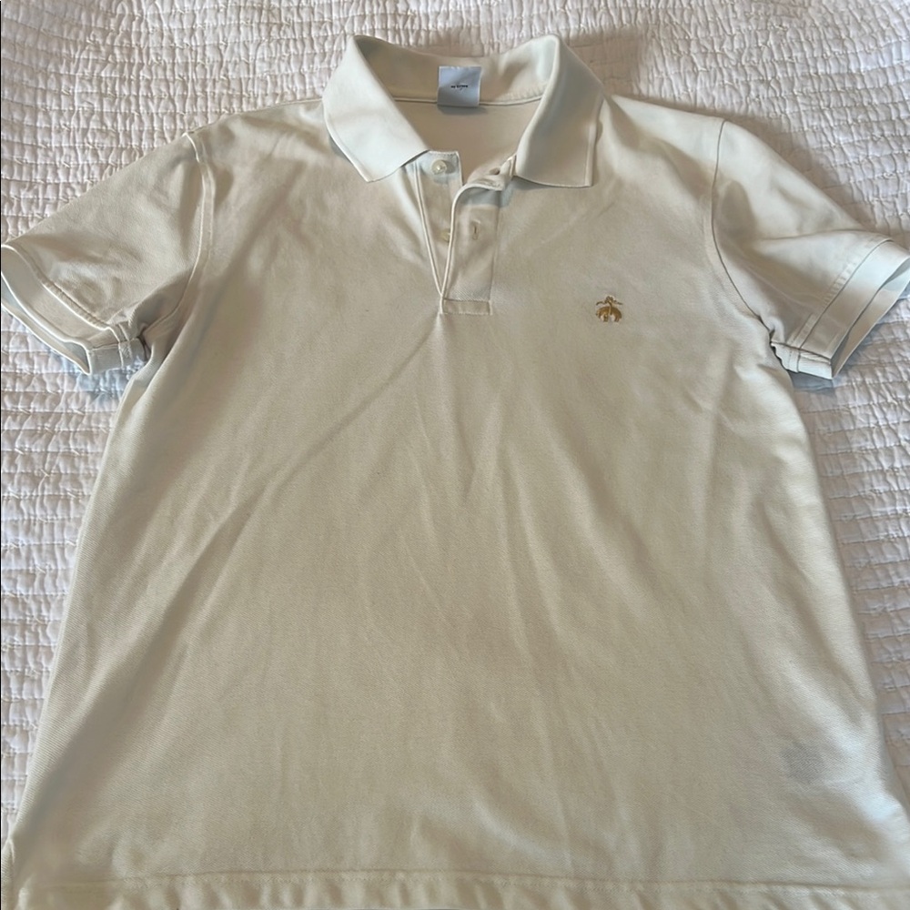 Cream Brooks Brothers Slim Fit Polo Shirt with Embroidered Logo